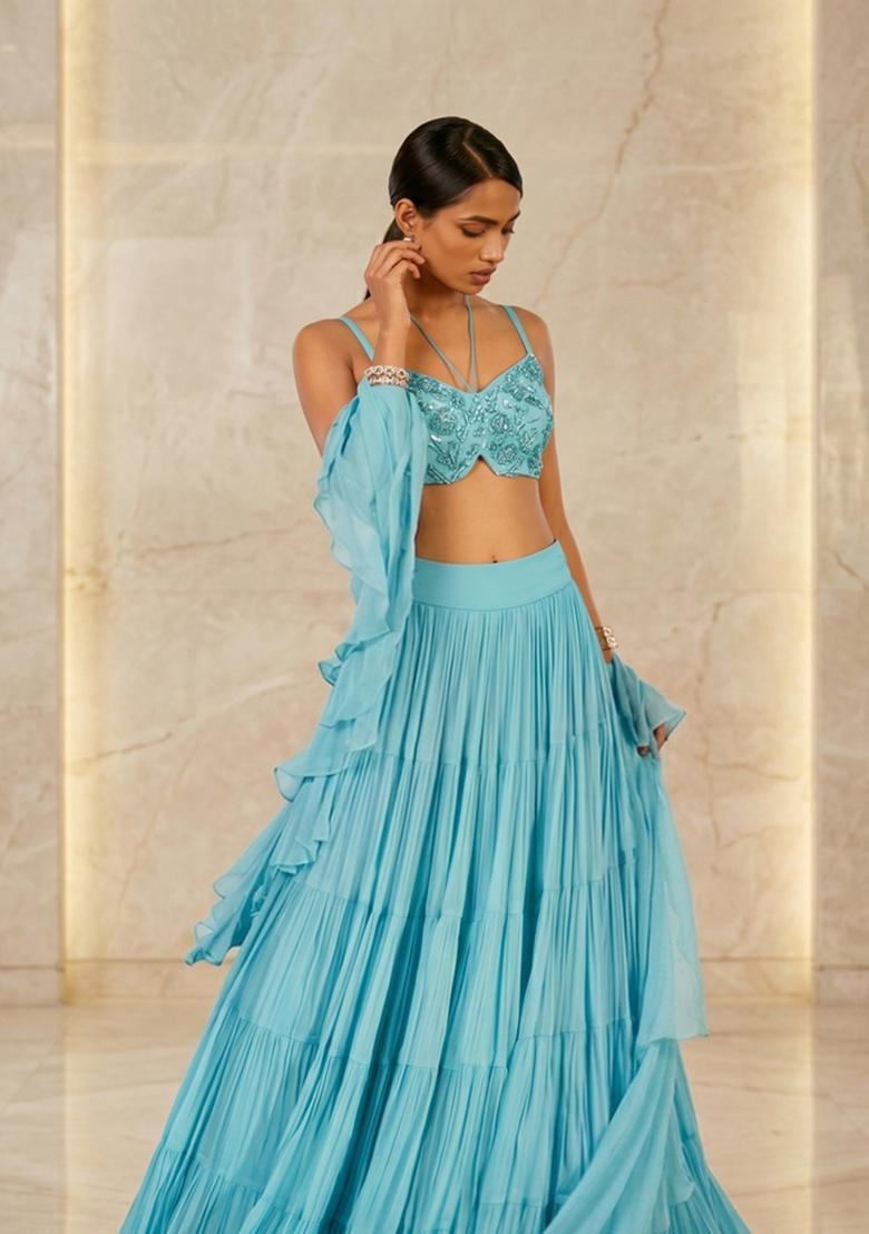 Turquoise Handwork Lehenga Set - Indya