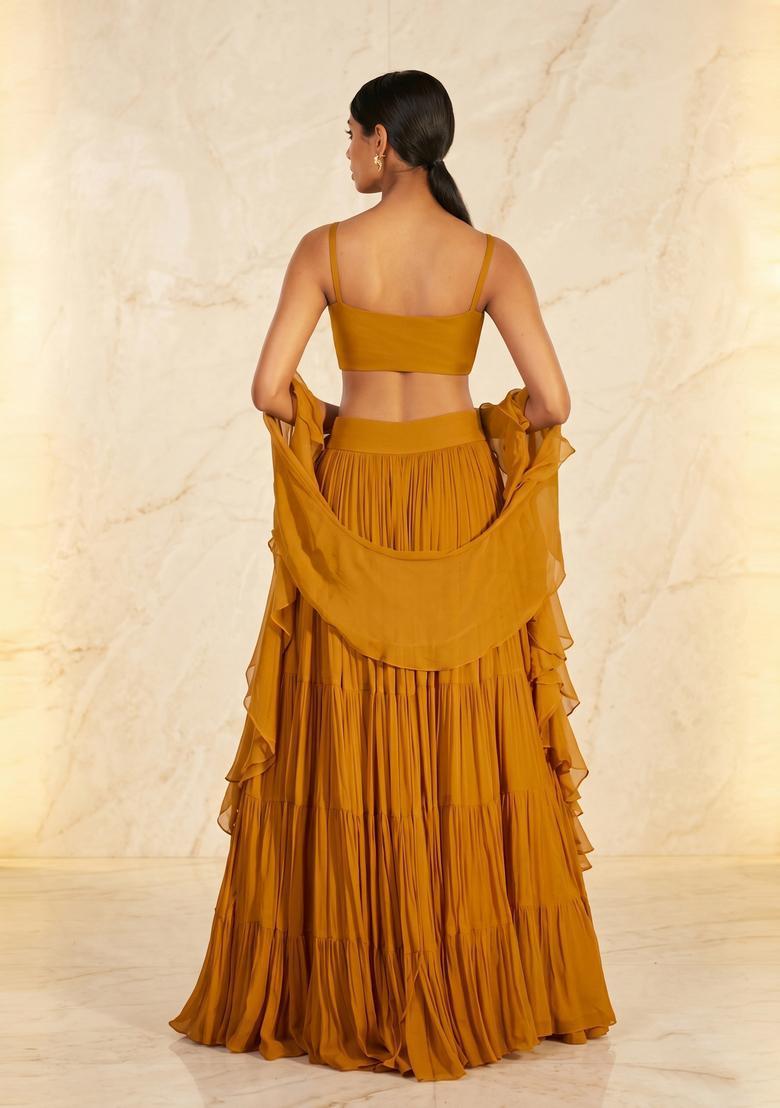 Mustard Yellow Handwork Lehenga Set - Indya