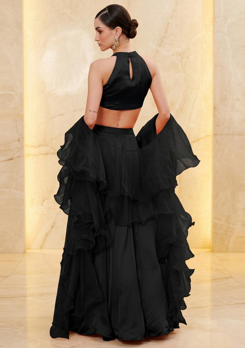 Black Handwork Lehenga Set - Indya