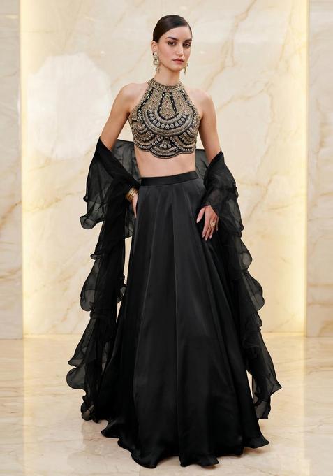 Black Handwork Lehenga Set