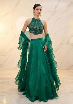 Emerald Green Handwork Lehenga Set