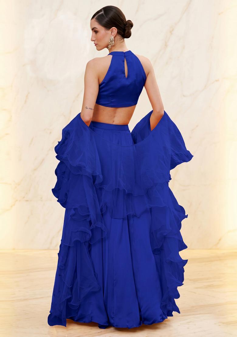 Royal Blue Handwork Lehenga Set - Indya