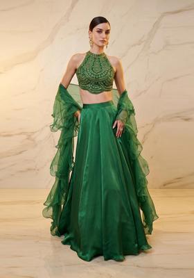 Emerald Green Handwork Lehenga Set