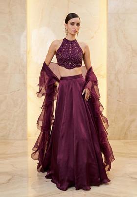 Deep Purple Handwork Lehenga Set