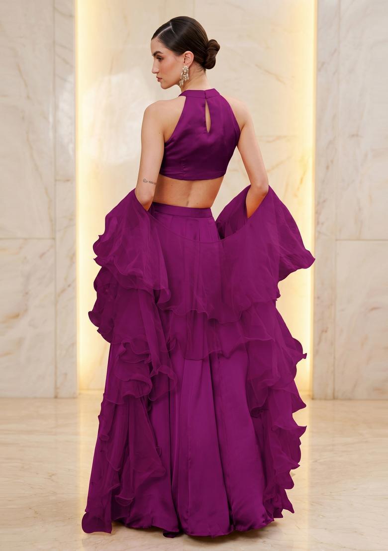 Deep Purple Handwork Lehenga Set - Indya