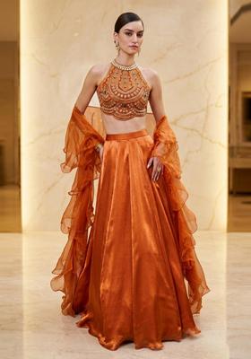 Burnt Orange Handwork Lehenga Set