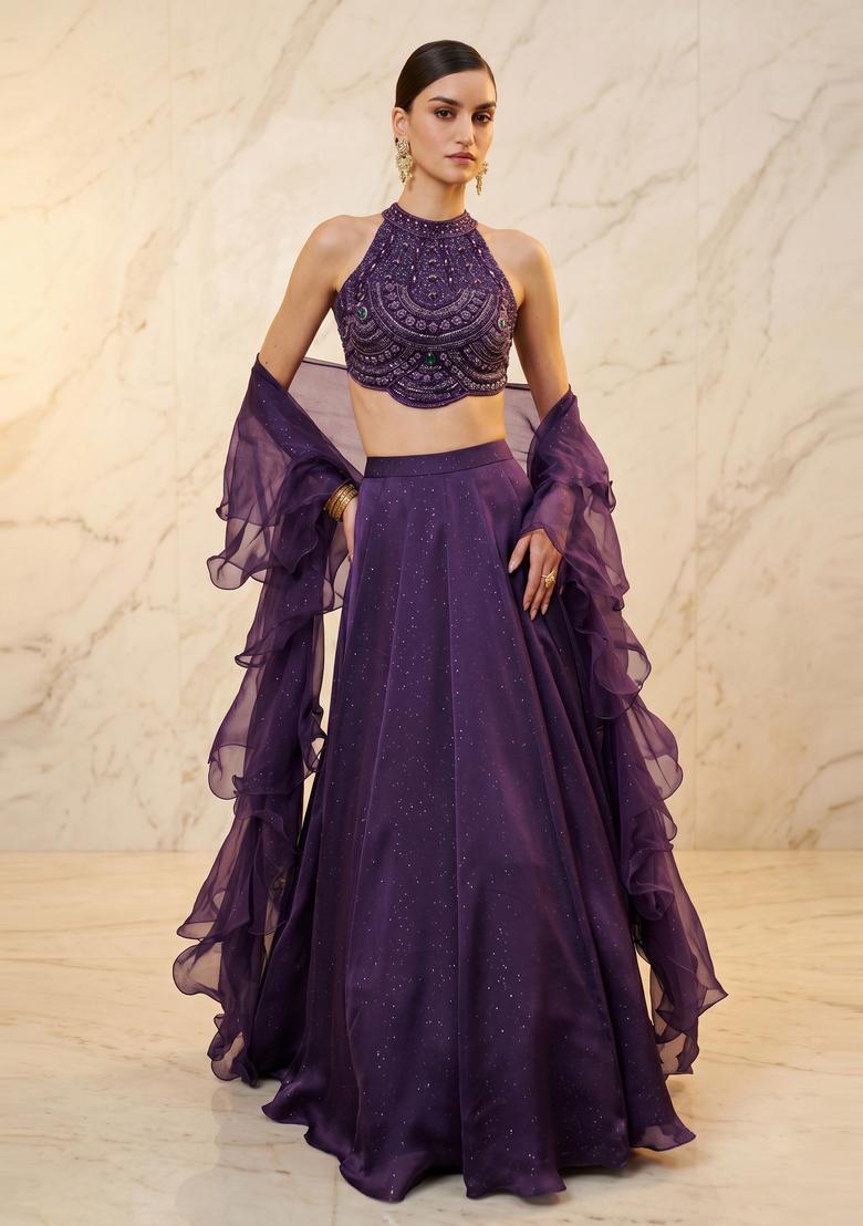 Deep Purple Handwork Lehenga Set - Indya