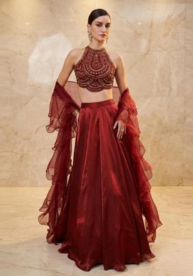 Deep Red Handwork Lehenga Set