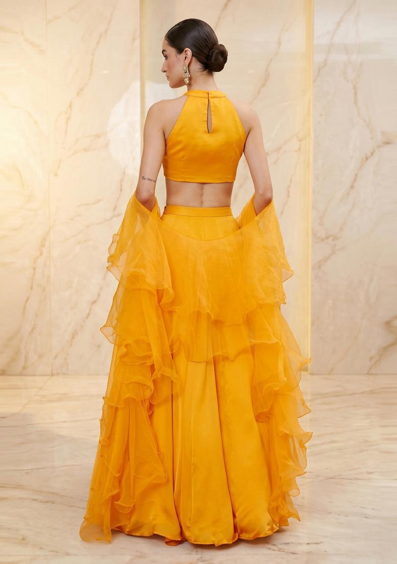 Mustard Yellow Handwork Lehenga Set - Indya