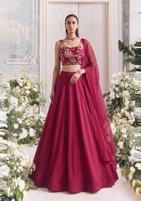 Maroon Embroidered Organza Lehenga Set
