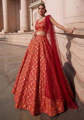 Crimson Red Georgette Lehenga Set