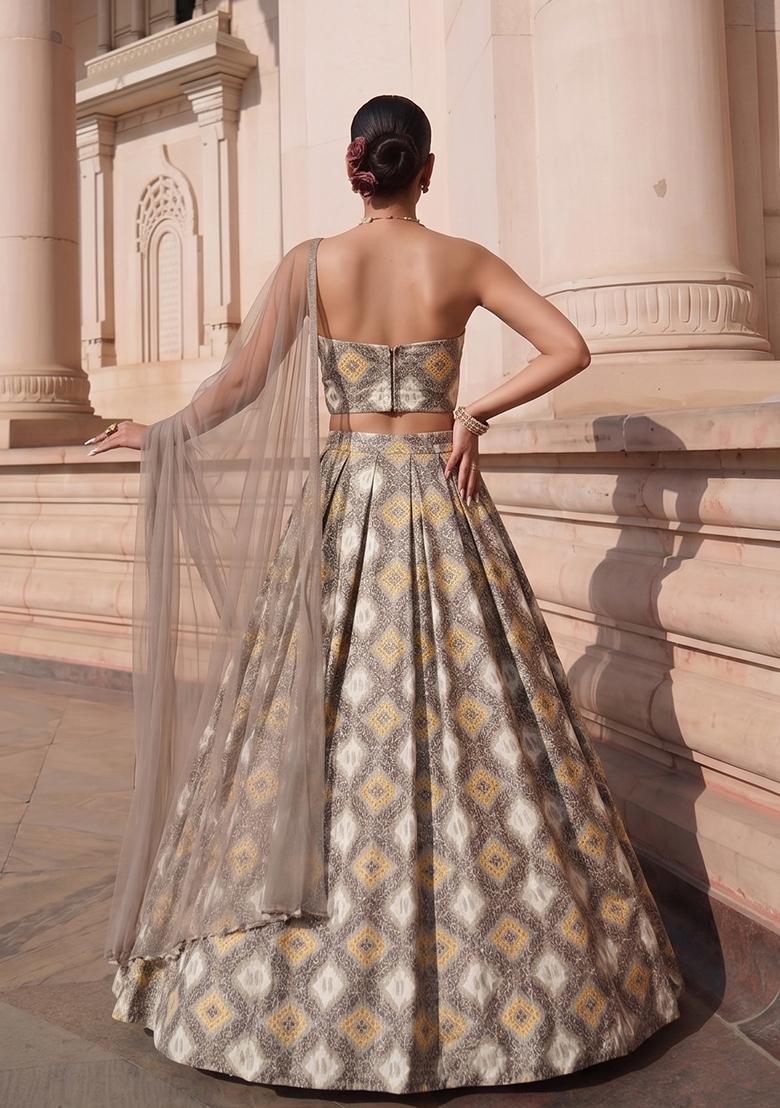 Taupe Grey Georgette Lehenga Set - Indya