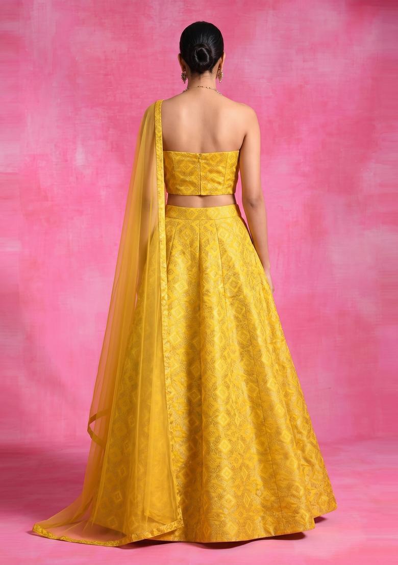 Mustard Yellow Georgette Lehenga Set - Indya