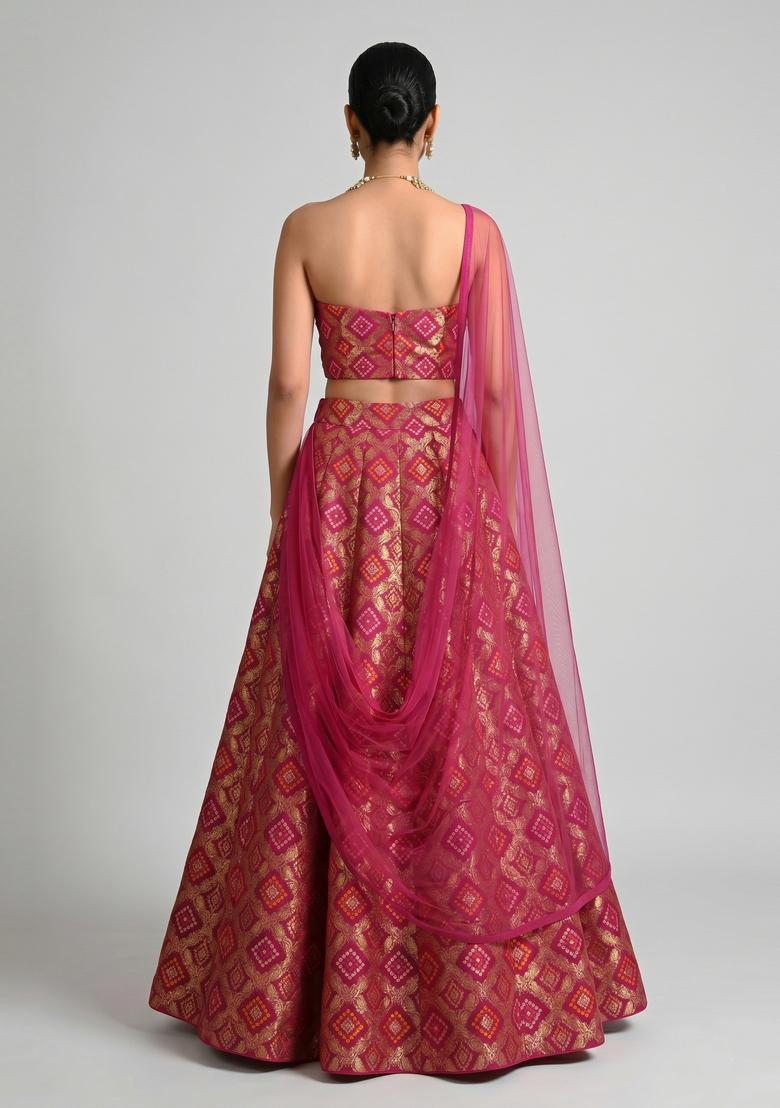 Magenta Georgette Lehenga Set - Indya