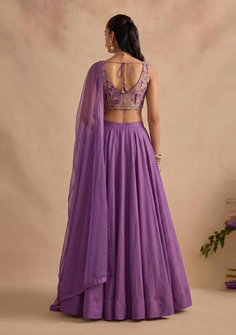 Purple Silk Blend Lehenga Set - Indya