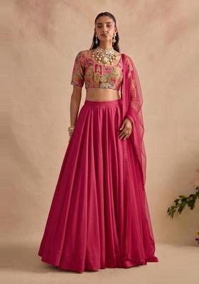 Dark Pink Silk Blend Lehenga Set