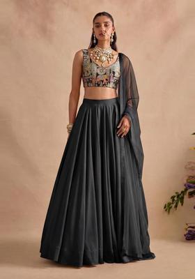 Black Silk Blend Lehenga Set