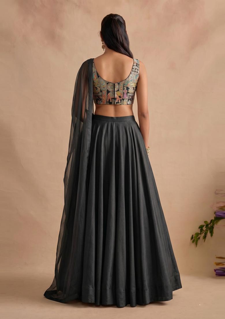 Black Silk Blend Lehenga Set - Indya