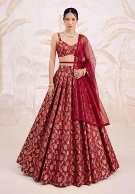 Red Brocade Lehenga Set