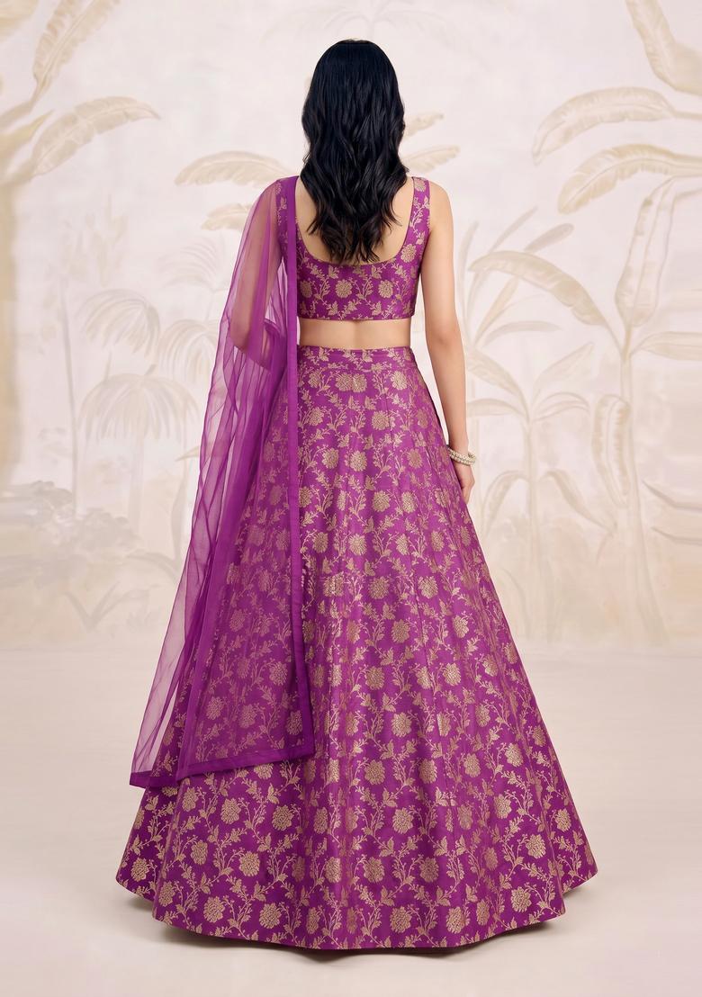 Rani Pink Brocade Lehenga Set - Indya