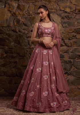 Dusty Mauve Embroidered Organza Lehenga Set