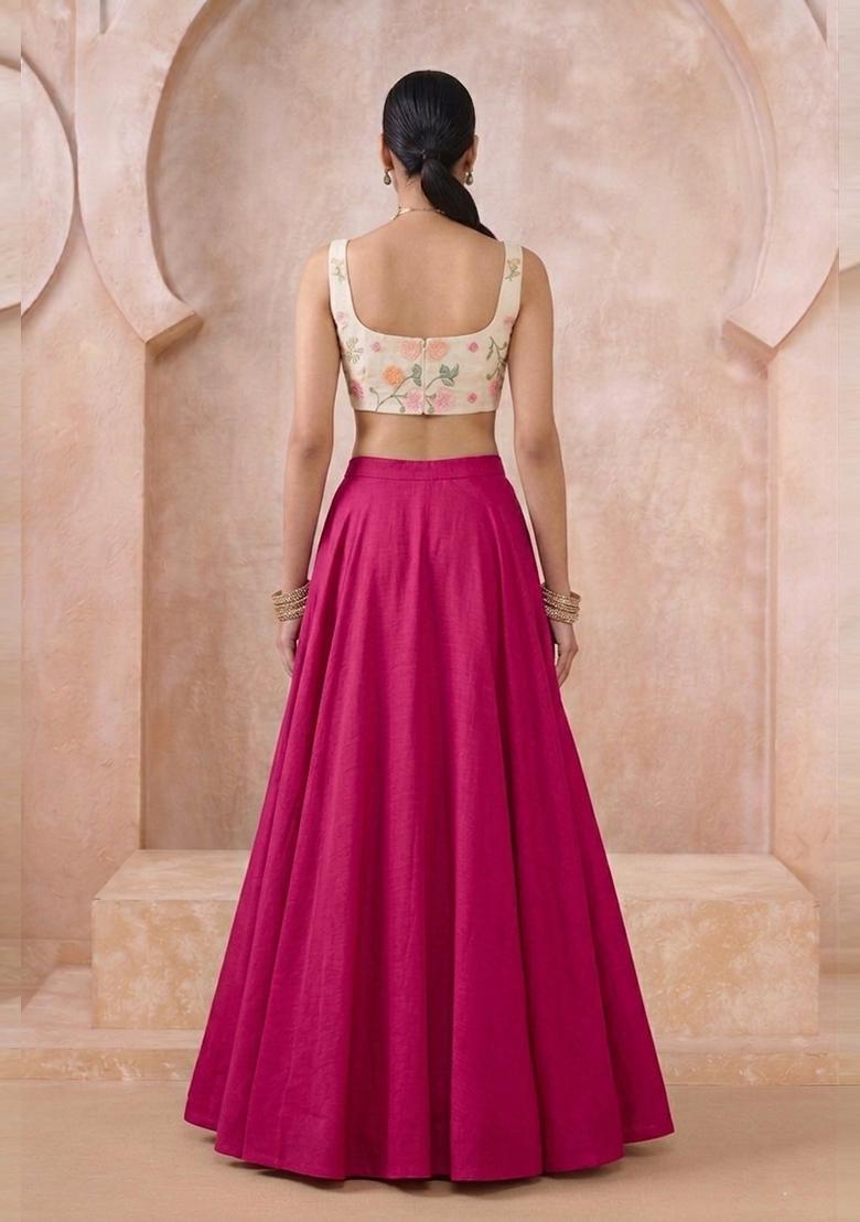 White Embroidered Silk Blend Lehenga Set - Indya