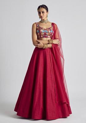 Red Printed Crepe Lehenga Set