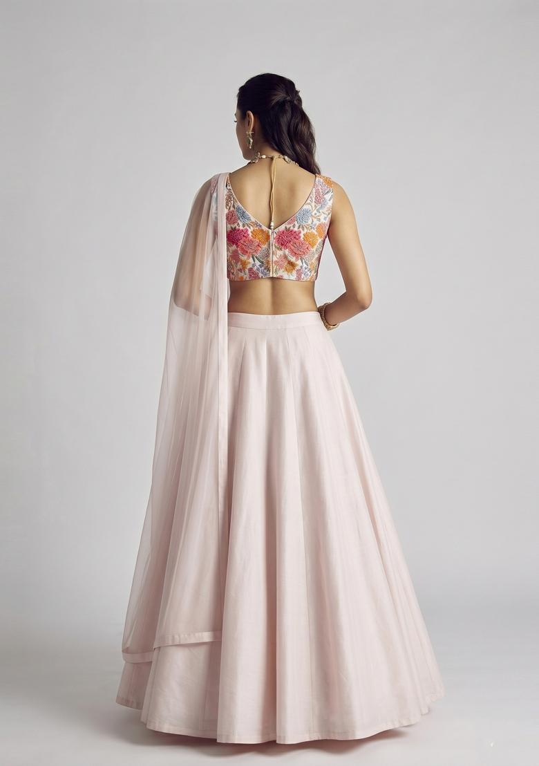 Ivory Printed Crepe Lehenga Set - Indya