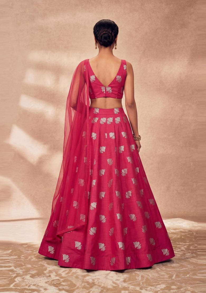 Crimson Red Silk Blend Lehenga Set - Indya
