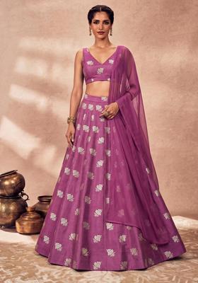 Purple Silk Blend Lehenga Set