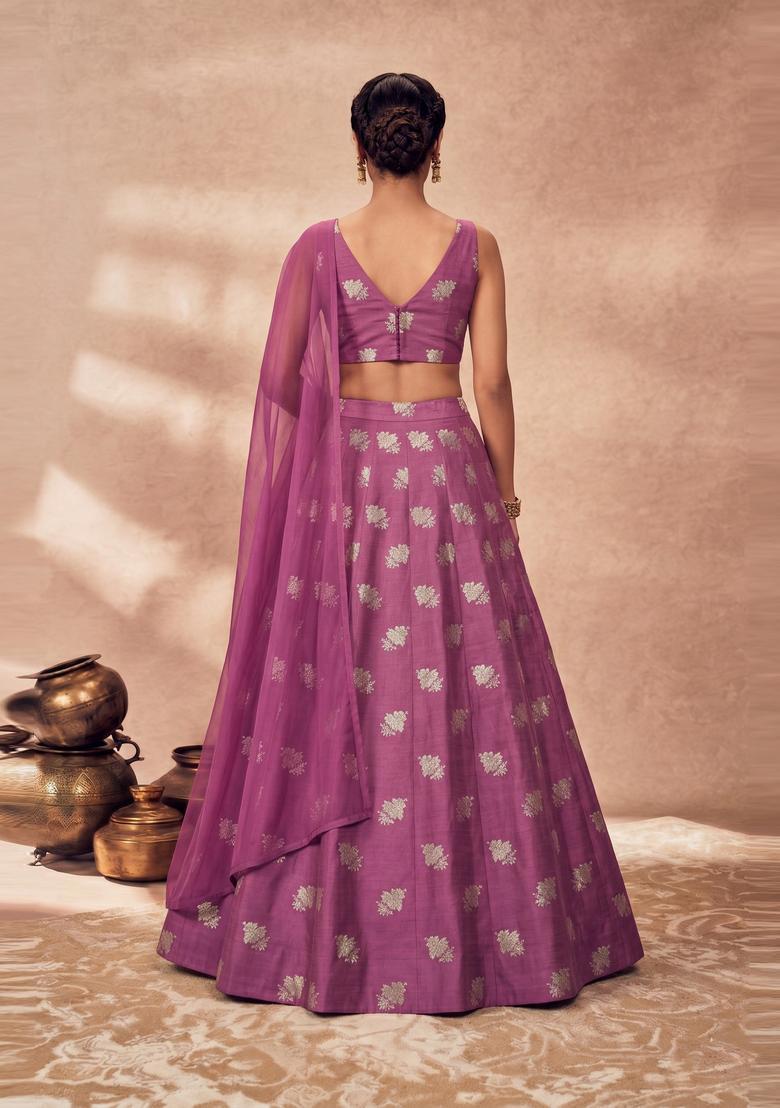 Purple Silk Blend Lehenga Set - Indya