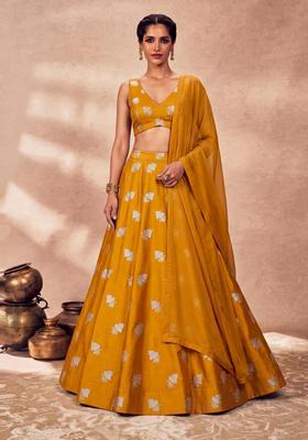 Mustard Yellow Silk Blend Lehenga Set