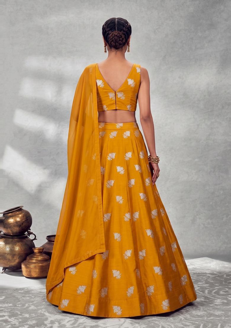 Mustard Yellow Silk Blend Lehenga Set - Indya