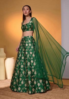 Emerald Green Silk Blend Lehenga Set