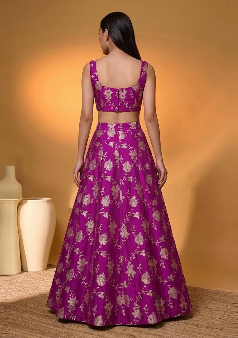 Magenta Silk Blend Lehenga Set - Indya