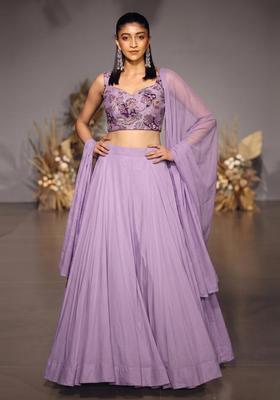 Lavender Printed Crepe Lehenga Set