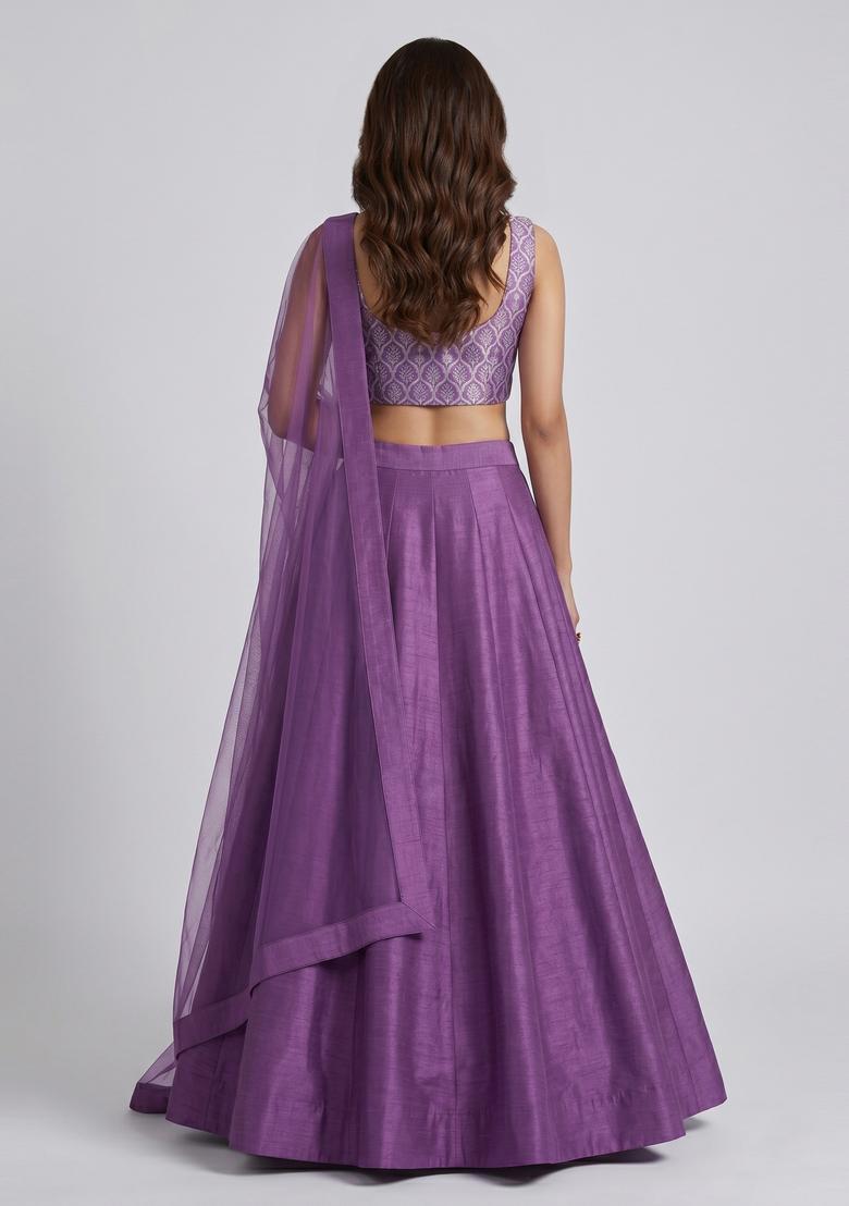 Purple Zari Brocade Lehenga Set - Indya