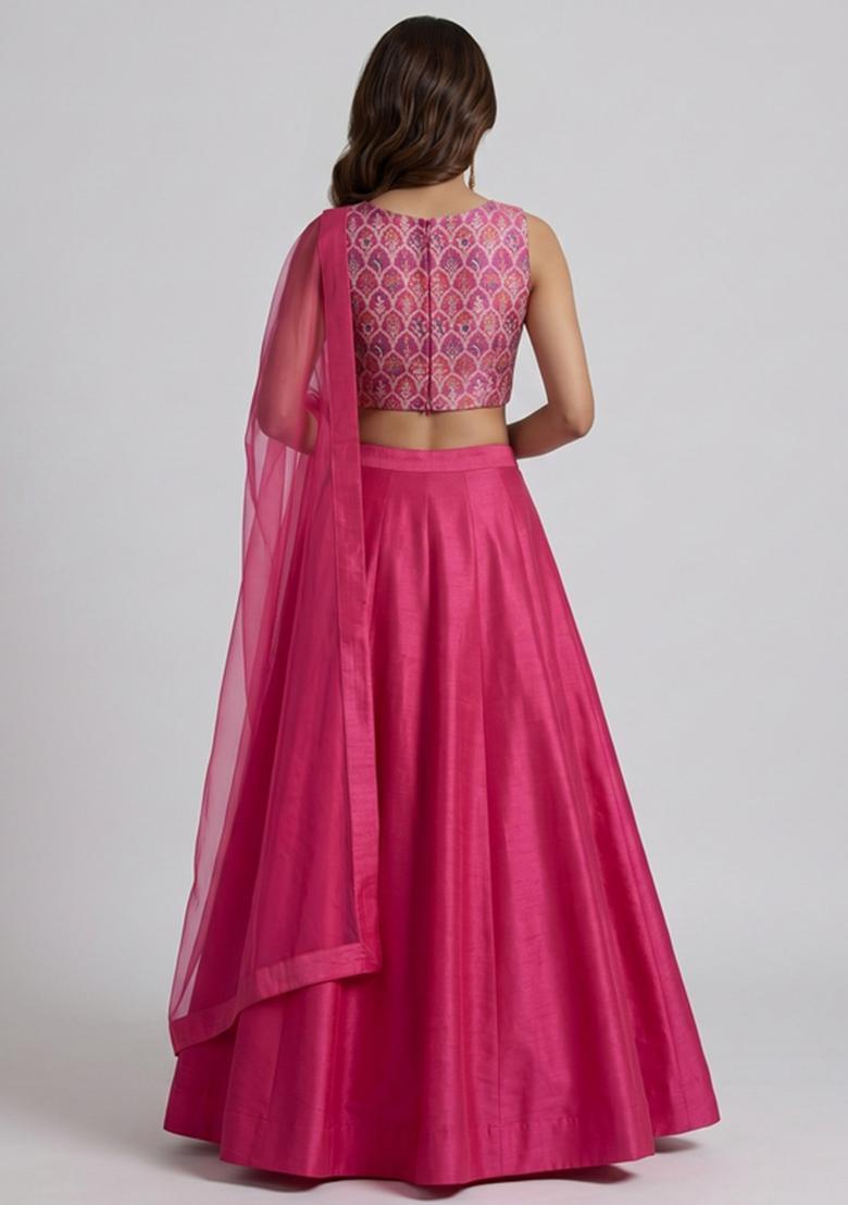 Magenta Zari Brocade Lehenga Set - Indya