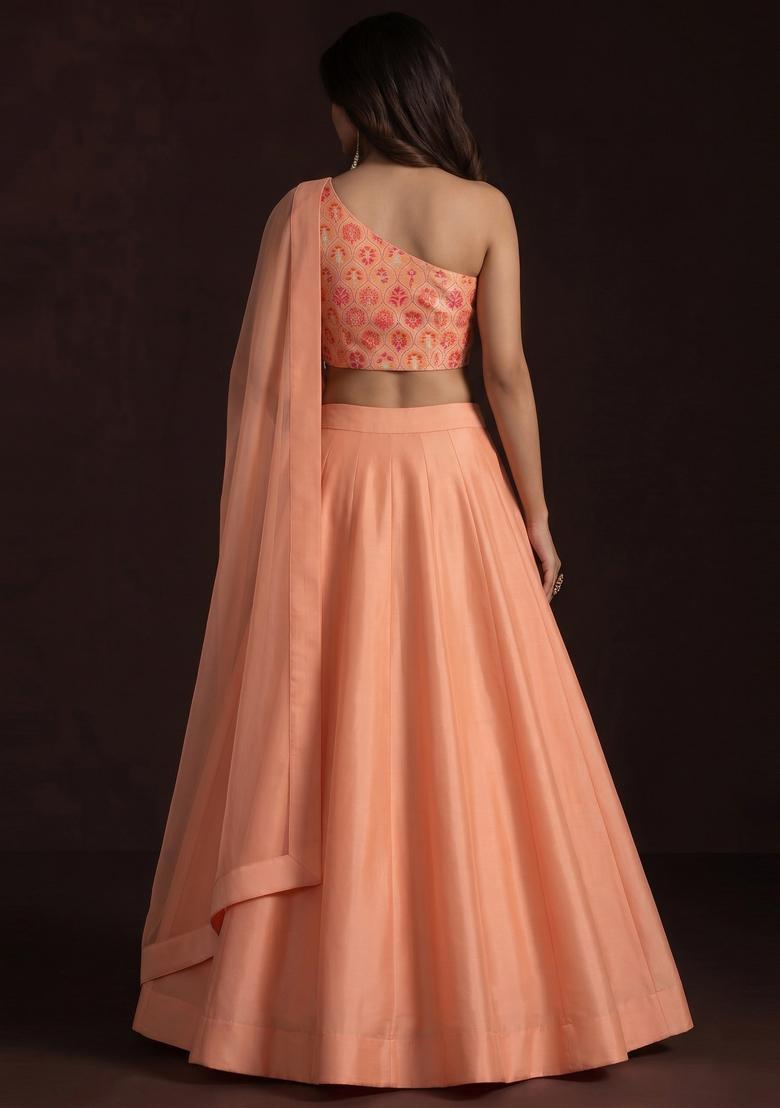 Peach Zari Brocade Lehenga Set - Indya