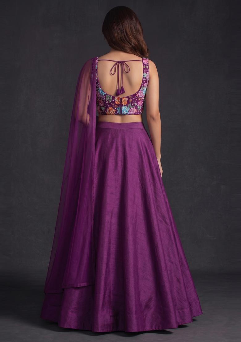 Purple Printed Crepe Kurta Set - Indya