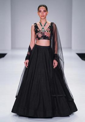 Black Embroidered Organza Lehenga Set
