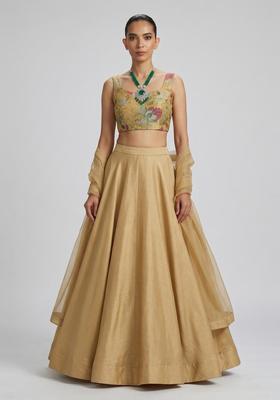 Beige Embroidered Organza Lehenga Set