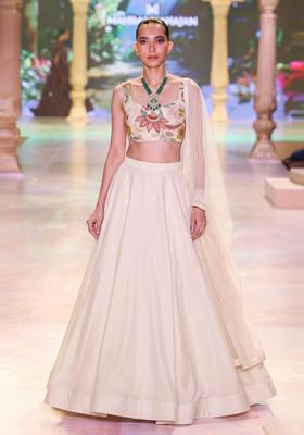 Off White Embroidered Organza Lehenga Set