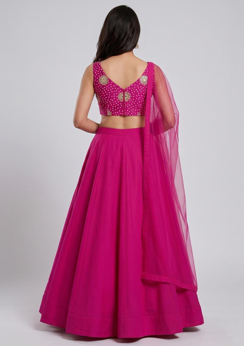Magenta Printed Crepe Lehenga Set - Indya