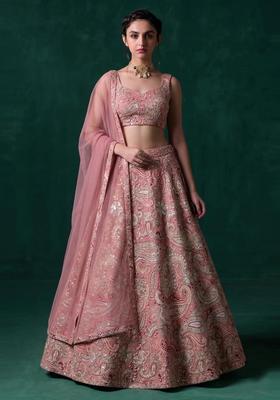 Pastel Pink Printed Crepe Lehenga Set