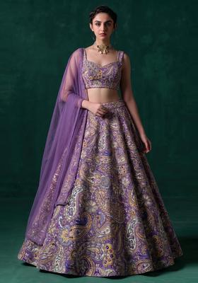Purple Printed Crepe Lehenga Set