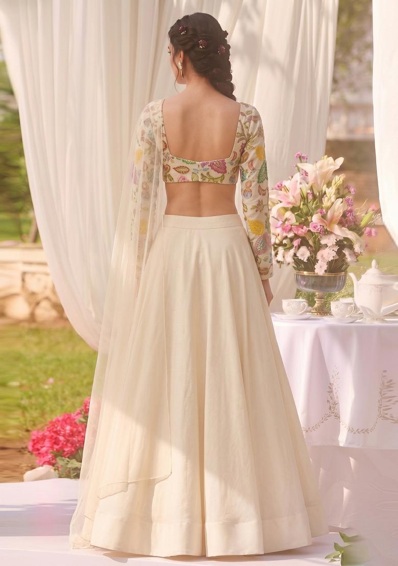 Off-White Printed Lehenga Set - Indya