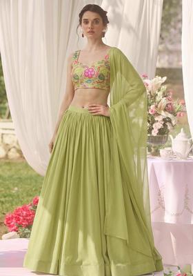 Lime Green Printed Lehenga Set