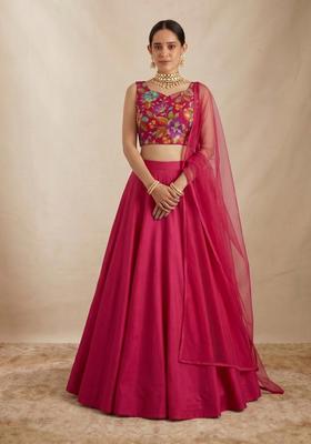 Magenta Printed Crepe Lehenga Set