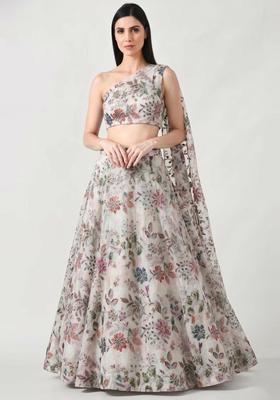 Off-White Printed Crepe Lehenga Set